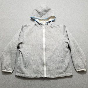 CS Jacket Womens Large Gray Ivory Reversible‎ Hooded Pockets
